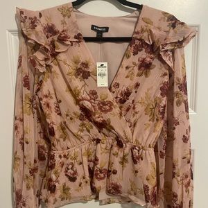 Express Floral Ruffle Balloon Sleeve Peplum Top